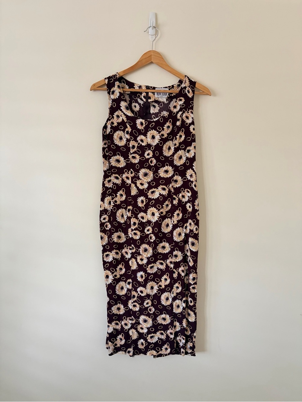 90s Y2K Brown Sunflower Bias sleeveless Midi Dress